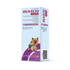 BRAVECTO TRIUNO antiparazitar intern si extern pentru caini 25mg (1.27-2.5 kg)- 3 comprimate